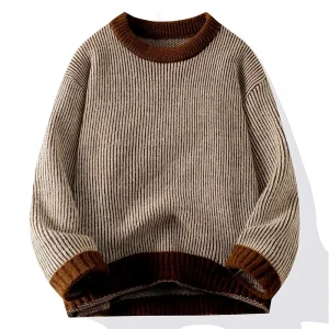 2024 Men's Autumn and Winter Warm Sweater Fashion Trend Loose Crew Neck Solid Color Bottom Shirt Men's Long Sleeve Vest Sweater