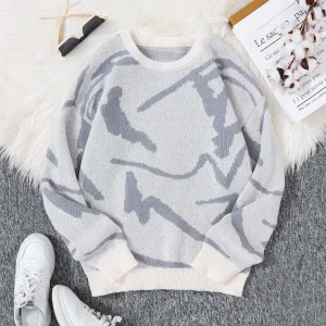 New Popular Spring Autumn Graffiti Jacquard Pattern Pullover Sweater Casual Round Neck Contrast Color Knitted Men's Pullover