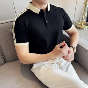 New Summer Men's Business Casual Slim Fit Polo Shirt with Lightweight and Thin Woven Splicing, Daily Breathable T-shirt.