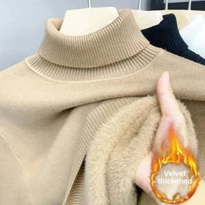 Winter Sweater Men's Plus Velvet Thickened Lapel Neck Knitted Sweaters Solid Color Thick Bottom Casual Warm Pullover L-5XL