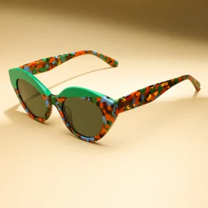 VZONE Handmade Feel Retro Glasses Asymmetric Cat Acetate Frame UV400 for Women Polarized Unique Lightweight Fit